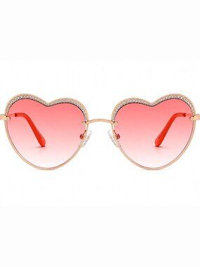 BEBE BBOP-1030CE-718 Women's Light Gold Heart/Pink Gradient Lenses Sunglasses
